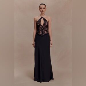 fitted lace wedding dress Brown Rhinestone Mesh Maxi Dress main image 0